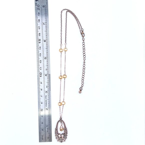 New / Handcrafted - Crystal Accent Flower Drop Pendant Copper Tone 16” Necklace - Picture 8 of 8